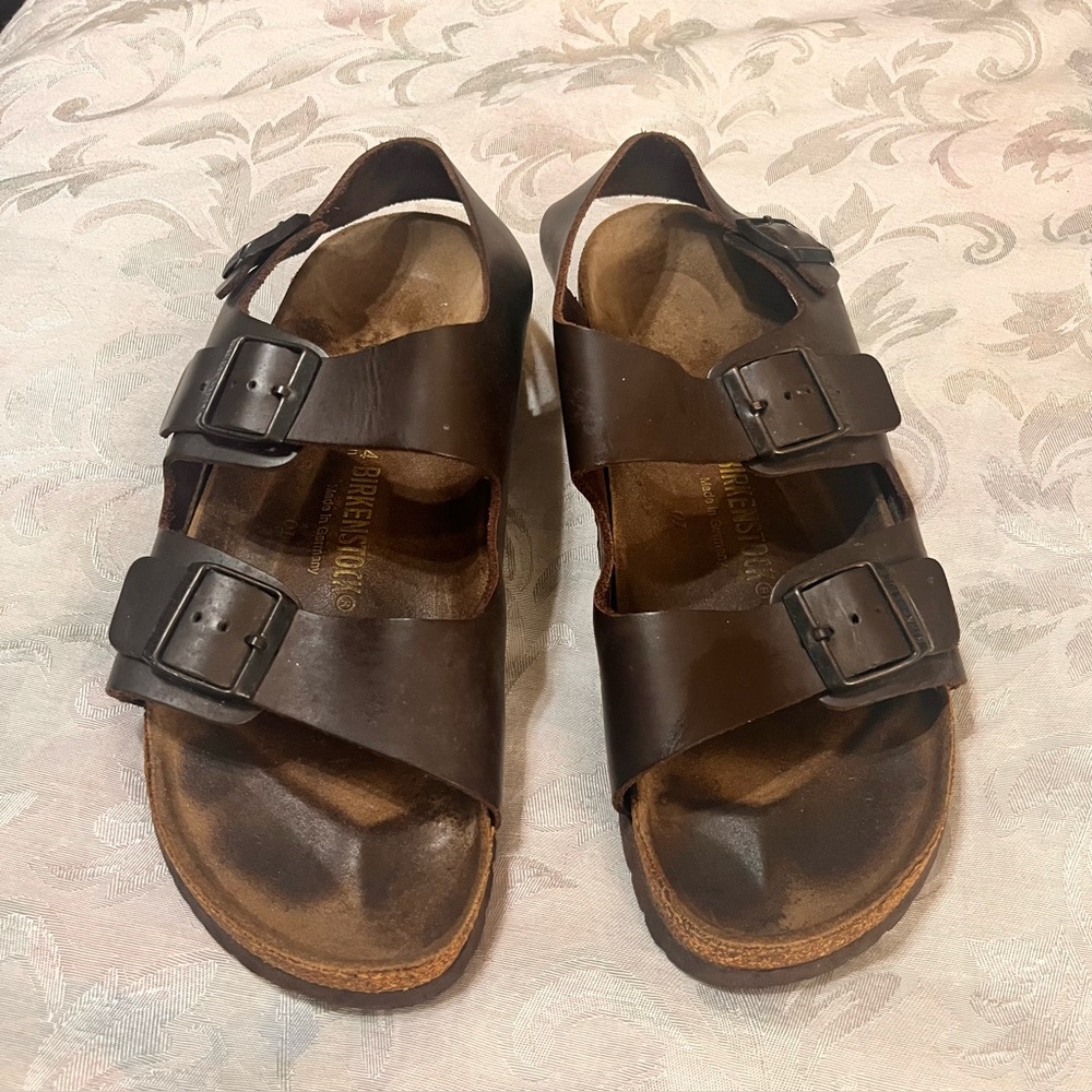 Birkenstock Milano Sandals Habana Brown Oiled Leather Adjustable Strap 44EU 12US - Picture 2 of 10